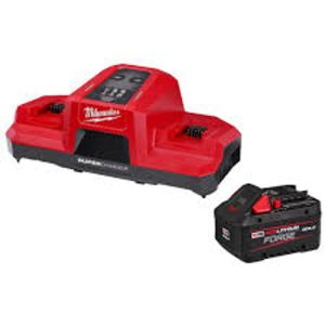 Cargador supercharge super rapido de 2 bahias  + bateria forge de 8 amperios Milwaukee  -  48-59-1881SC